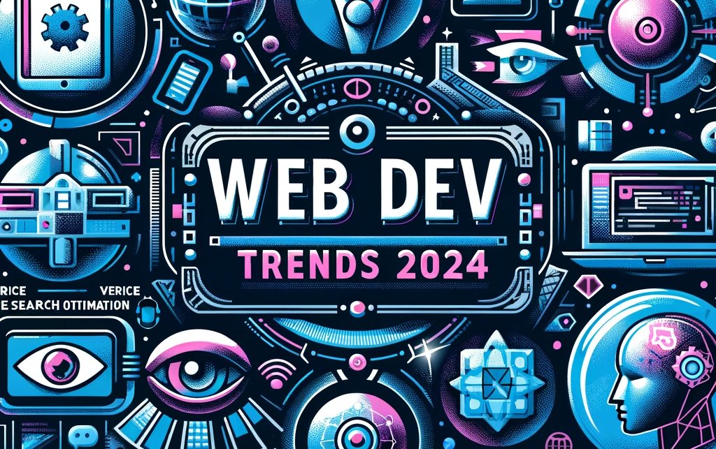 Web Dev Trends 2024 Steigenberg   DALL·E 2024 01 31 22.44.03 Create An Image Titled Web Dev Trends 2024 Featuring Futuristic And Modern Design Elements. The Image Should Include Symbols Representing Progressi E1706721380448 